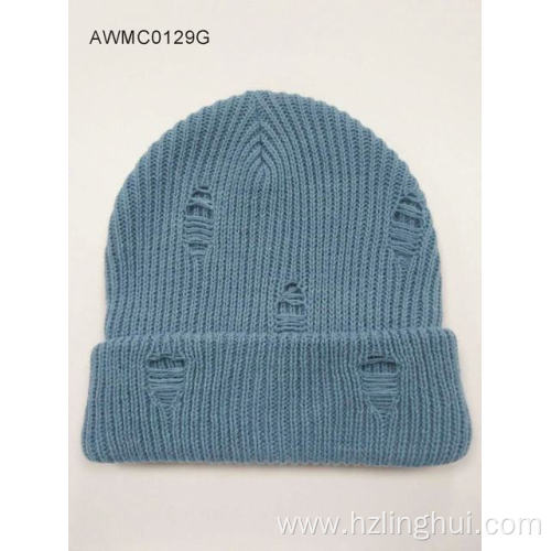 Warm Winter Knit Cuff Beanie Surface Hole Treatment